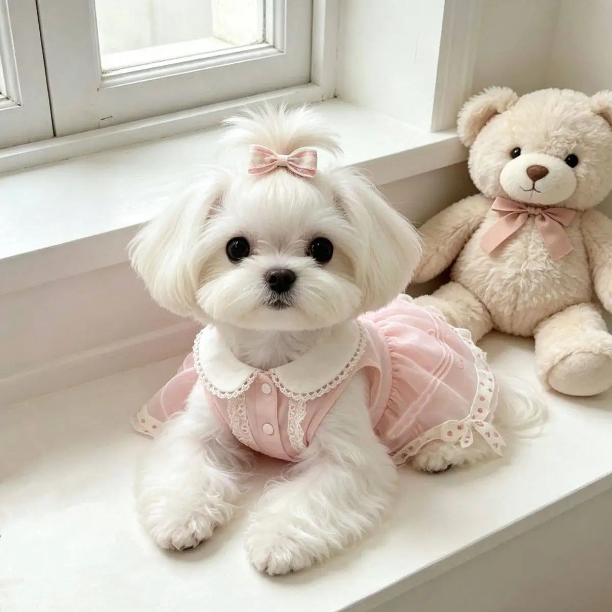 Korean Pink Bow Princess Dress for Small Dogs & Cats