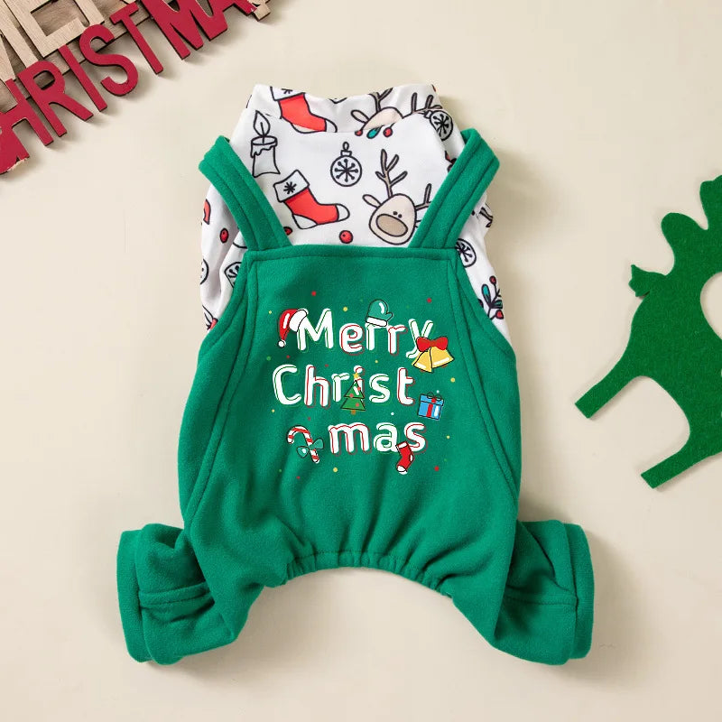 Christmas Floral Dog & Cat Dress – Warm Four-Legged Holiday Overalls
