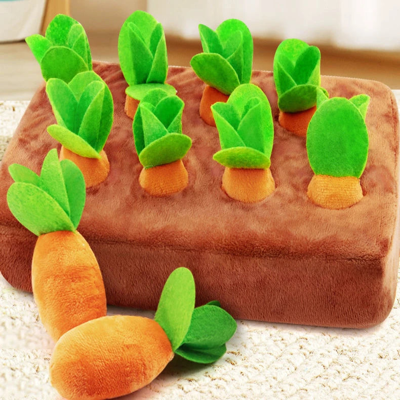 Plush Carrot Snuffle Mat for Dogs — Interactive Pull Vegetable Field Toy