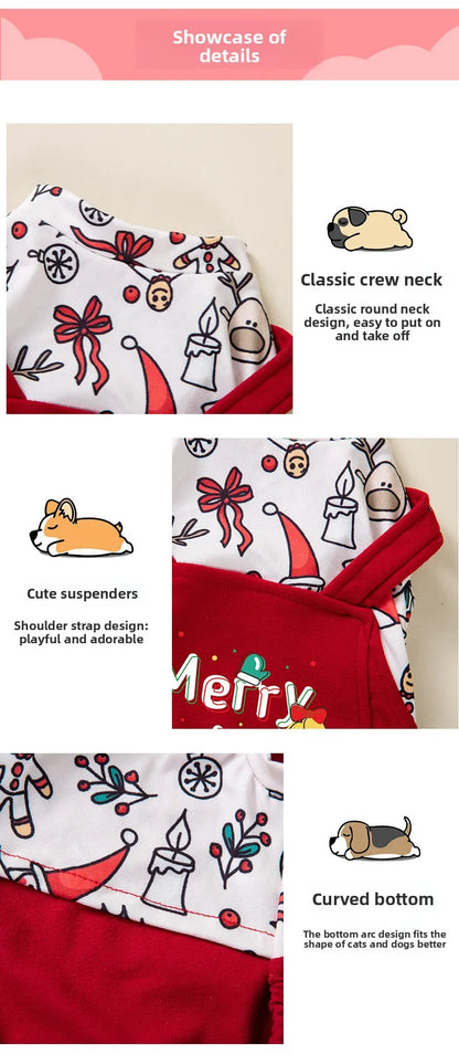 Christmas Floral Dog &amp; Cat Dress – Warm Four-Legged Holiday Overalls