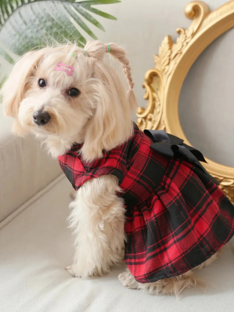 Plaid British Style Bow Dress for Dogs & Cats