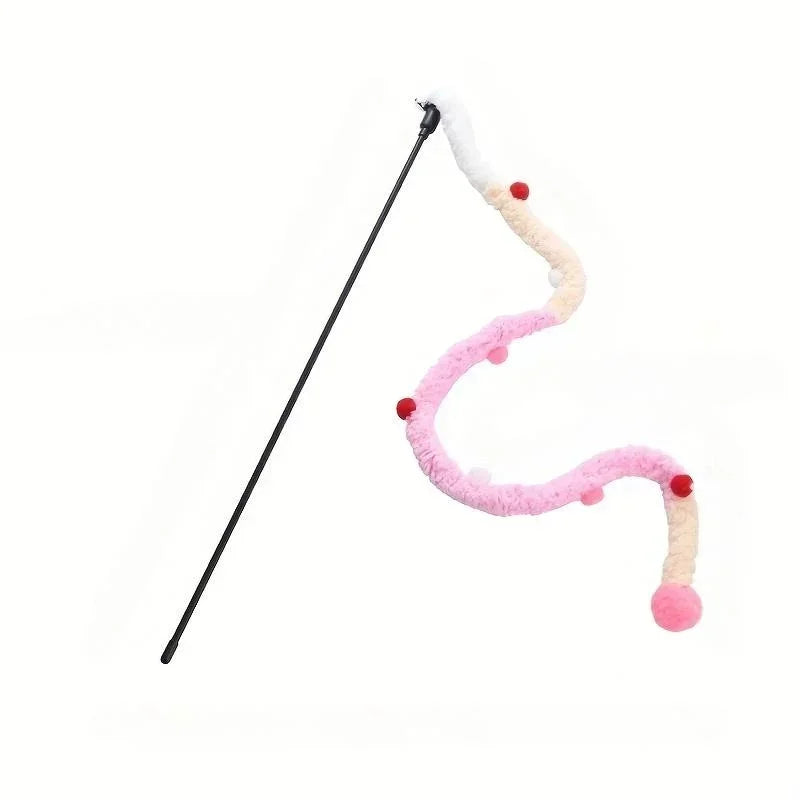 Soft Plush Strip Cat Teaser Wand — Interactive Toy for Kittens & Cats
