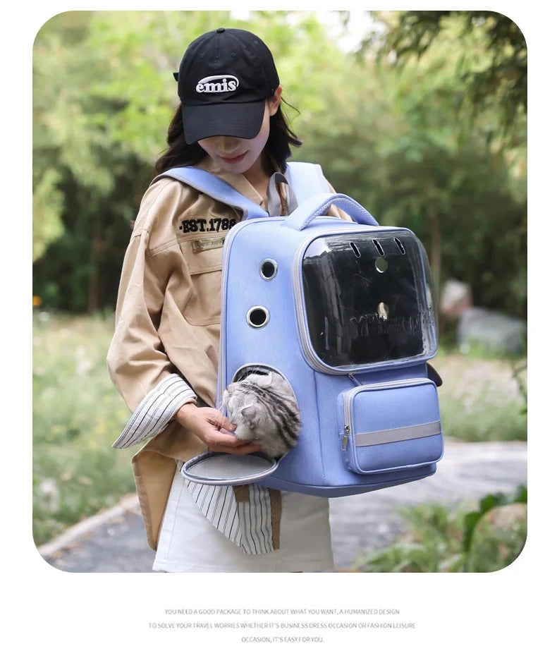Breathable Pet Backpack Travel Hiking Outdoor Large Capacity Hands Free Adjustable Straps Portable Dog Cat Carrier Dog Car Seat