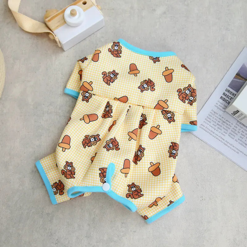 Fashion Pet Dog Clothes for Small Dogs Spring Dog Jumpsuit Cartoon Print Puppy Pajamas Cute Cat Clothing Pet Chihuahua Clothes