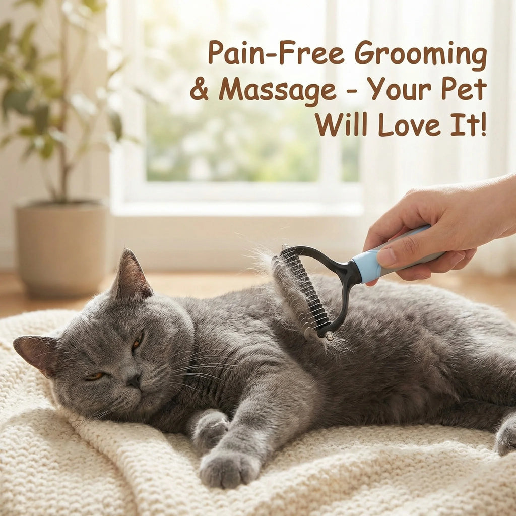 Dual-Sided Dematting Comb | Detangler & De-Shedding Brush for Dogs & Cats | Petdashian