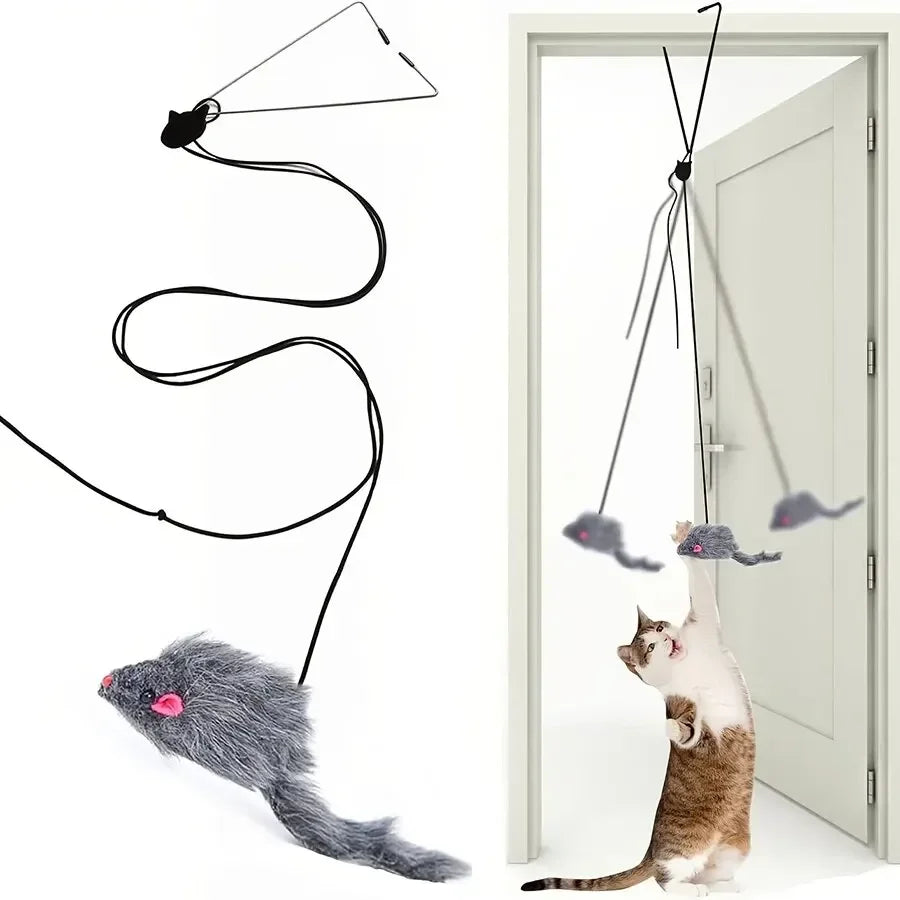 Hanging Door Mouse Cat Toy | Retractable Self-Play Interactive Scratch Rope