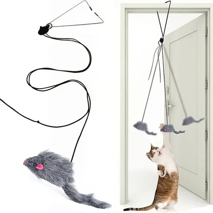 Hanging Door Mouse Cat Toy | Retractable Self-Play Interactive Scratch Rope