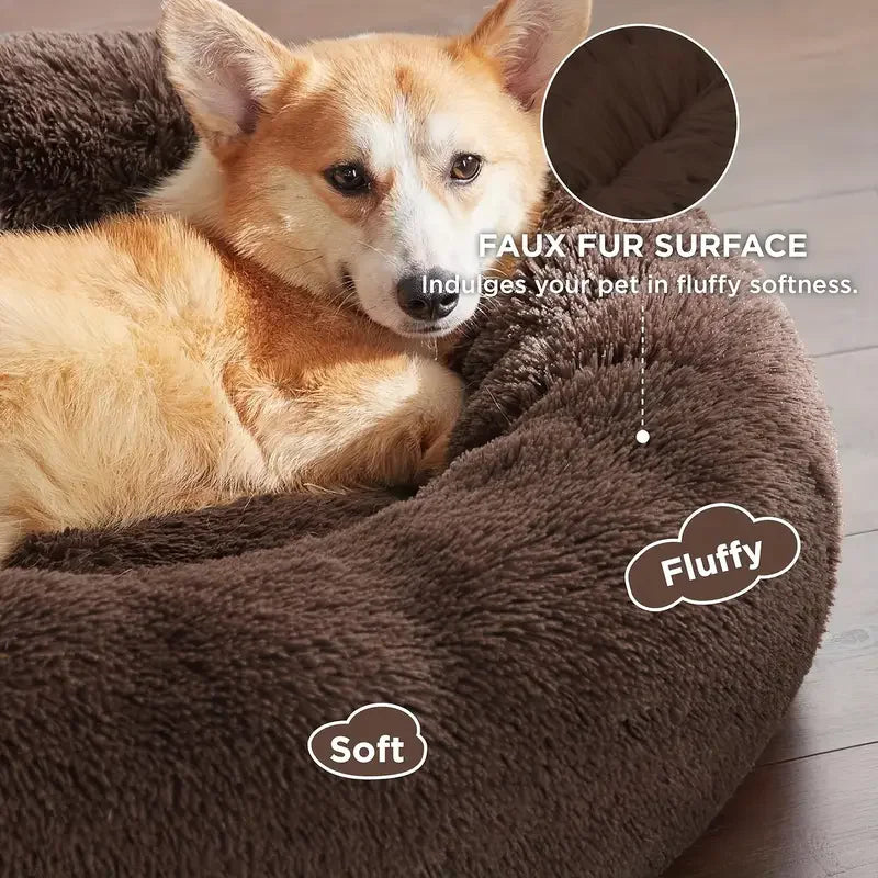 Round Plush Pet Bed – Washable Dog &amp; Cat Sofa Bed