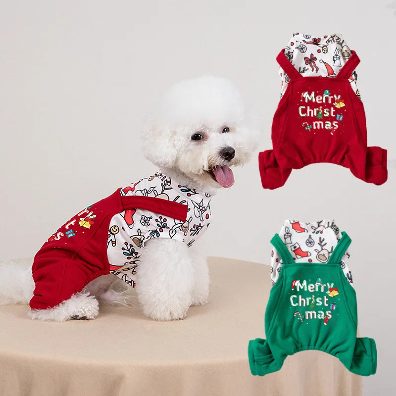 Christmas Floral Dog &amp; Cat Dress – Warm Four-Legged Holiday Overalls
