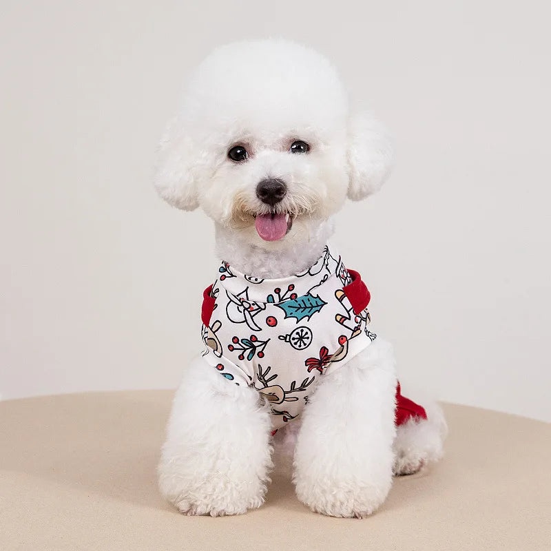 Christmas Floral Dog & Cat Dress – Warm Four-Legged Holiday Overalls