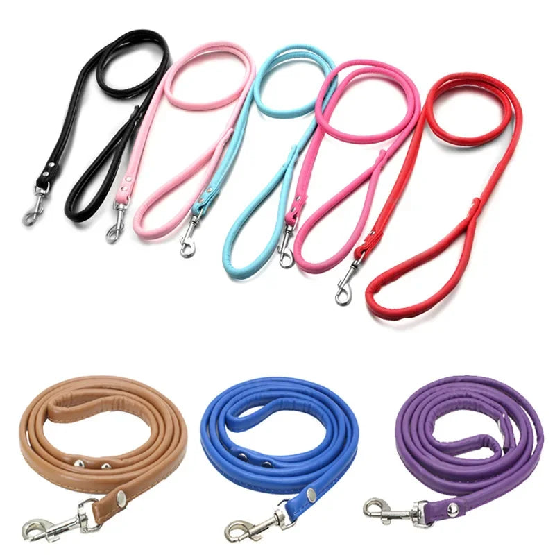Adjustable PU Leather Dog Leash | Soft Walking Lead for Small Dogs & Puppies