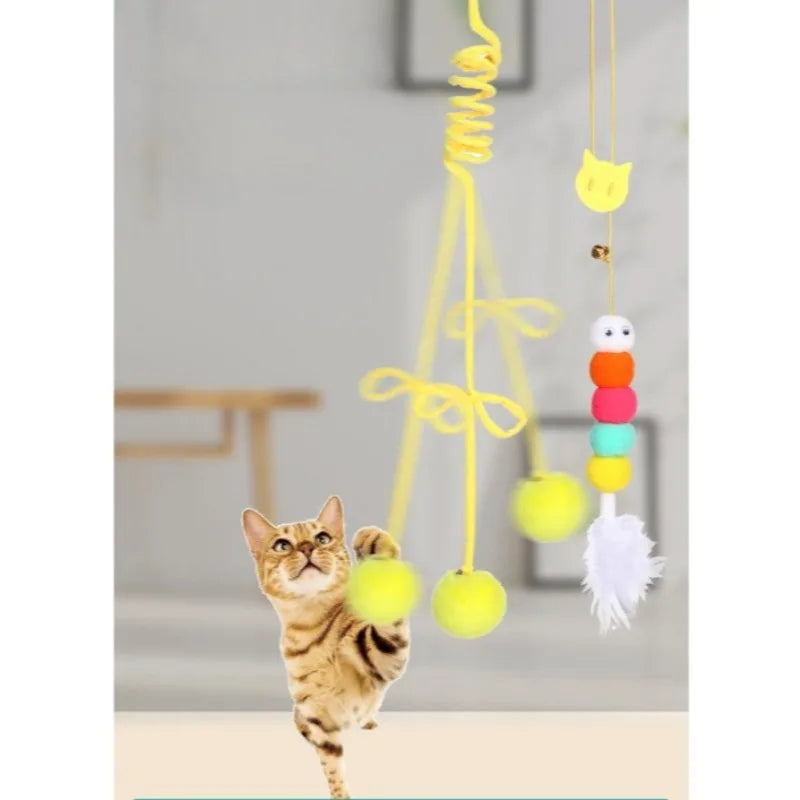 Interactive Cat Stick Toy — Spring Rope & Plush Ball for Play & Training
