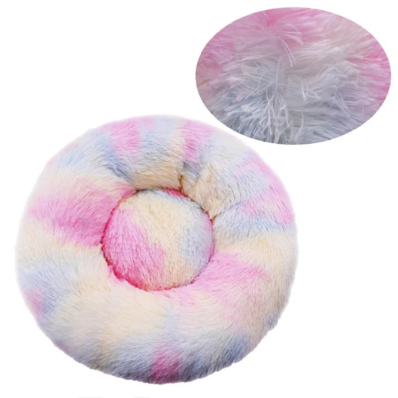 Round Plush Pet Bed – Washable Dog &amp; Cat Sofa Bed