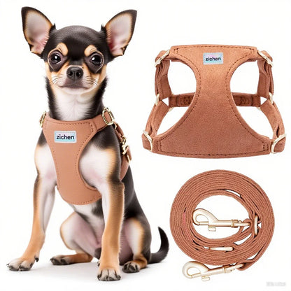 No Pull XXS Puppy Harness with Multifunction Dog Leash Soft Adjustable No Choke Escape Proof Pet Harness Vest Caramel Dog Chest