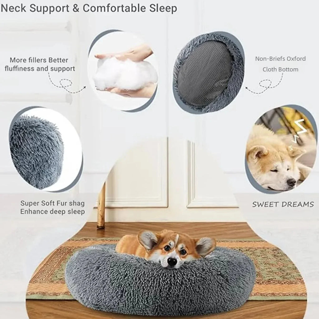 Petdashian Round Plush Dog Bed | 6 Sizes | Warm Winter Sleep Nest for Dogs & Cats