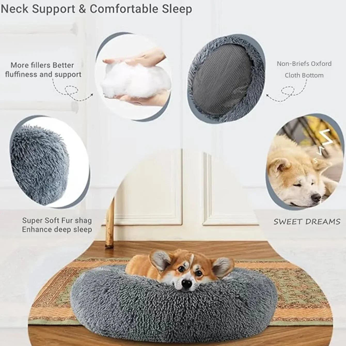Petdashian Round Plush Dog Bed | 6 Sizes | Warm Winter Sleep Nest for Dogs & Cats