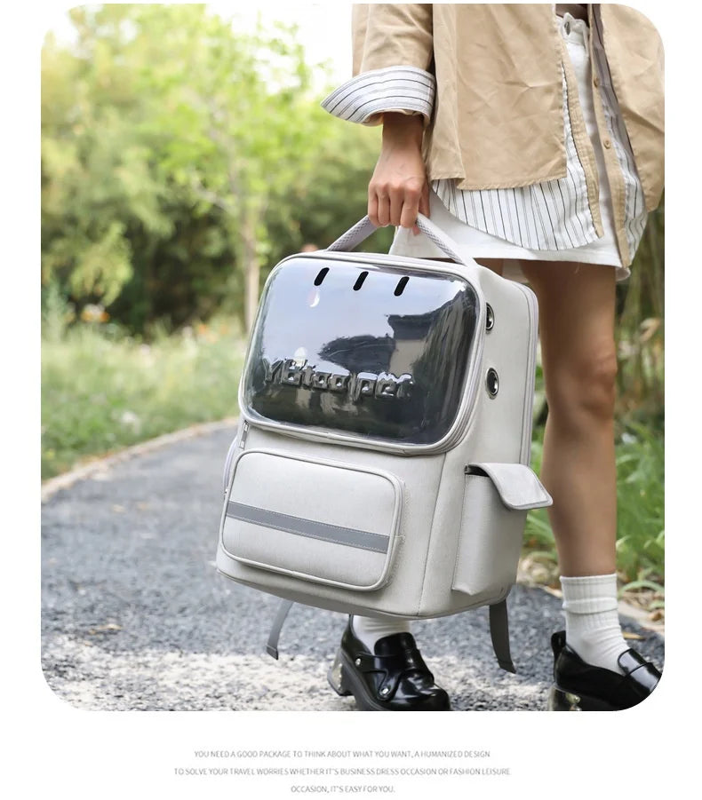 Breathable Pet Backpack Travel Hiking Outdoor Large Capacity Hands Free Adjustable Straps Portable Dog Cat Carrier Dog Car Seat