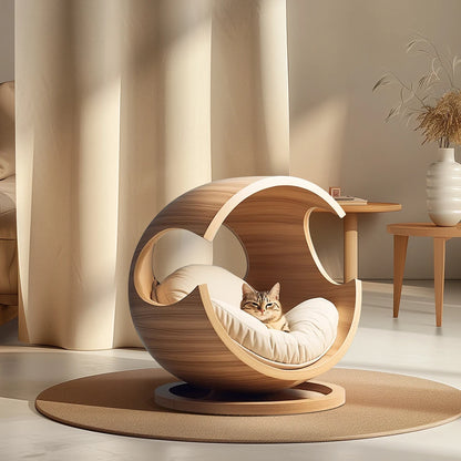 Solid Wood Pet Bed | Semi-Closed, Removable &amp; Washable for Cats &amp; Dogs