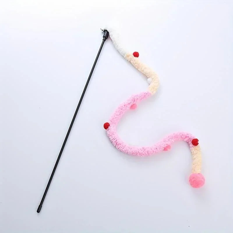 Soft Plush Strip Cat Teaser Wand — Interactive Toy for Kittens & Cats