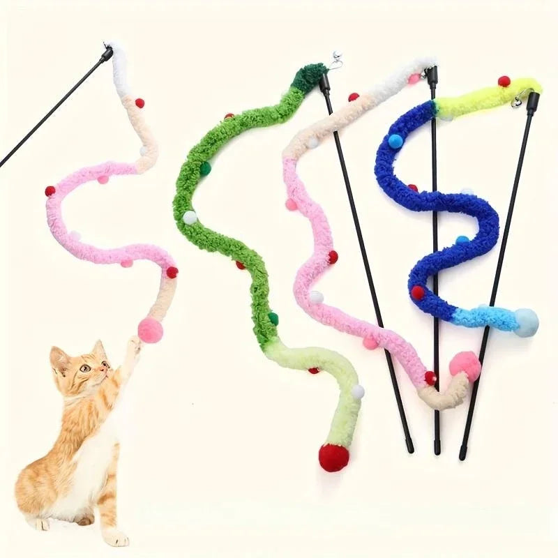 Soft Plush Strip Cat Teaser Wand — Interactive Toy for Kittens & Cats