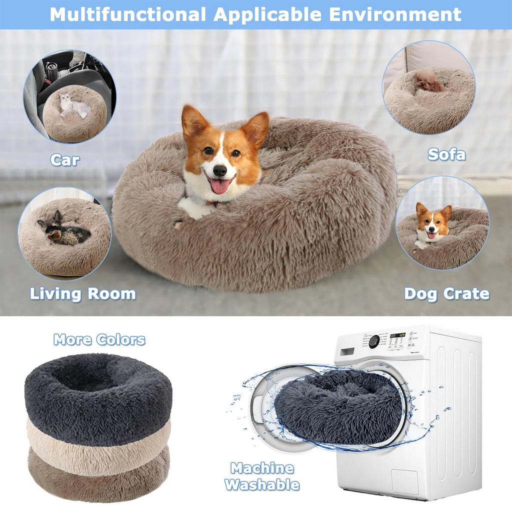 Petdashian Round Plush Dog Bed | 6 Sizes | Warm Winter Sleep Nest for Dogs & Cats