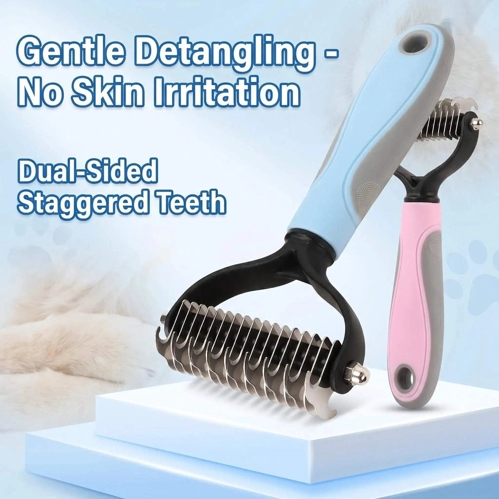 Dual-Sided Dematting Comb | Detangler & De-Shedding Brush for Dogs & Cats | Petdashian