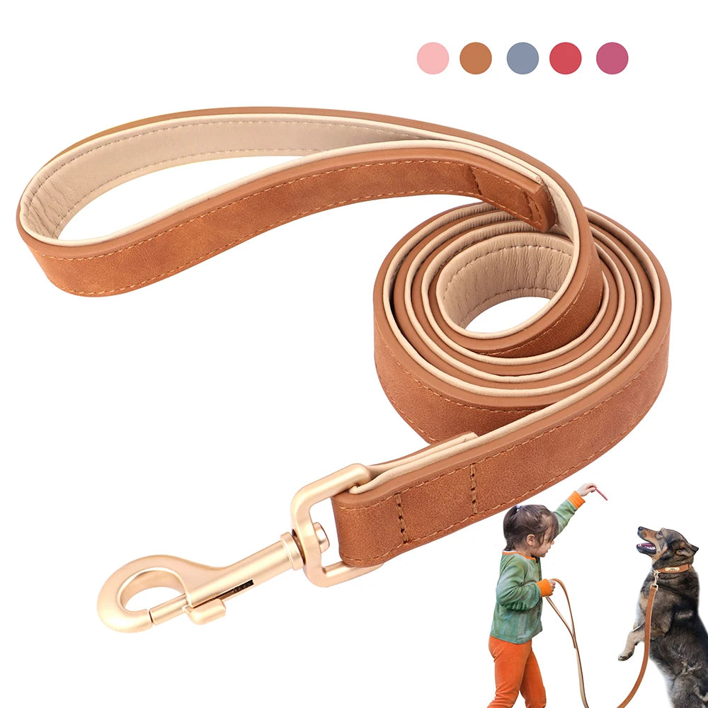 120cm Soft PU Leather Dog Leash | Padded Handle Lead for Walking & Training