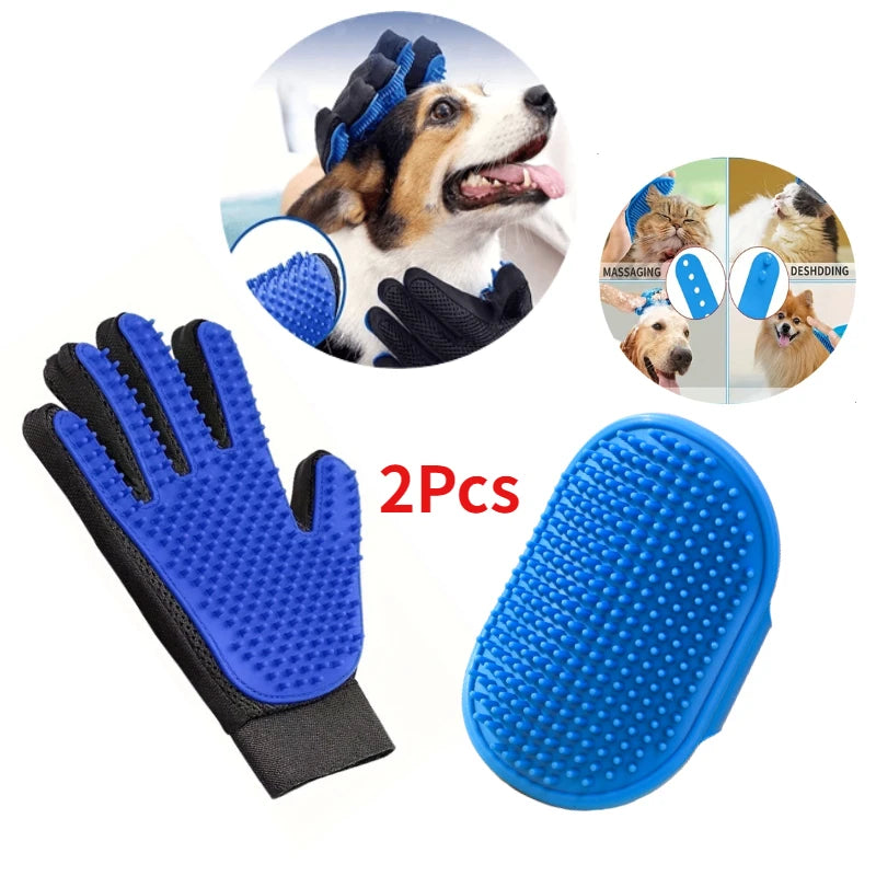 Petdashian 2-Piece Grooming Glove & Brush Kit | De-Shedding Bath Tool for Dogs, Cats & Rabbits