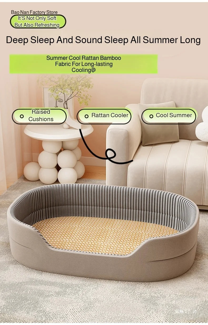 All-Season Dog Bed Cooling Mat for Large Small Dogs, Orthopedic Pet Sofa Bed with Ice Silk Pad, Waterproof Chew Proof Kennel