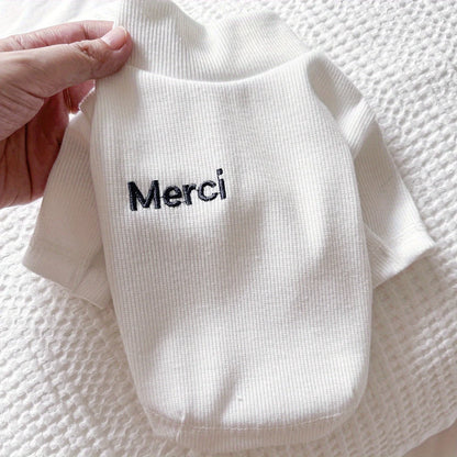 Pet Clothes Dog Cat Out Handsome Cute Letter Bottoming Shirt Soft and Comfortable Spring and Summer