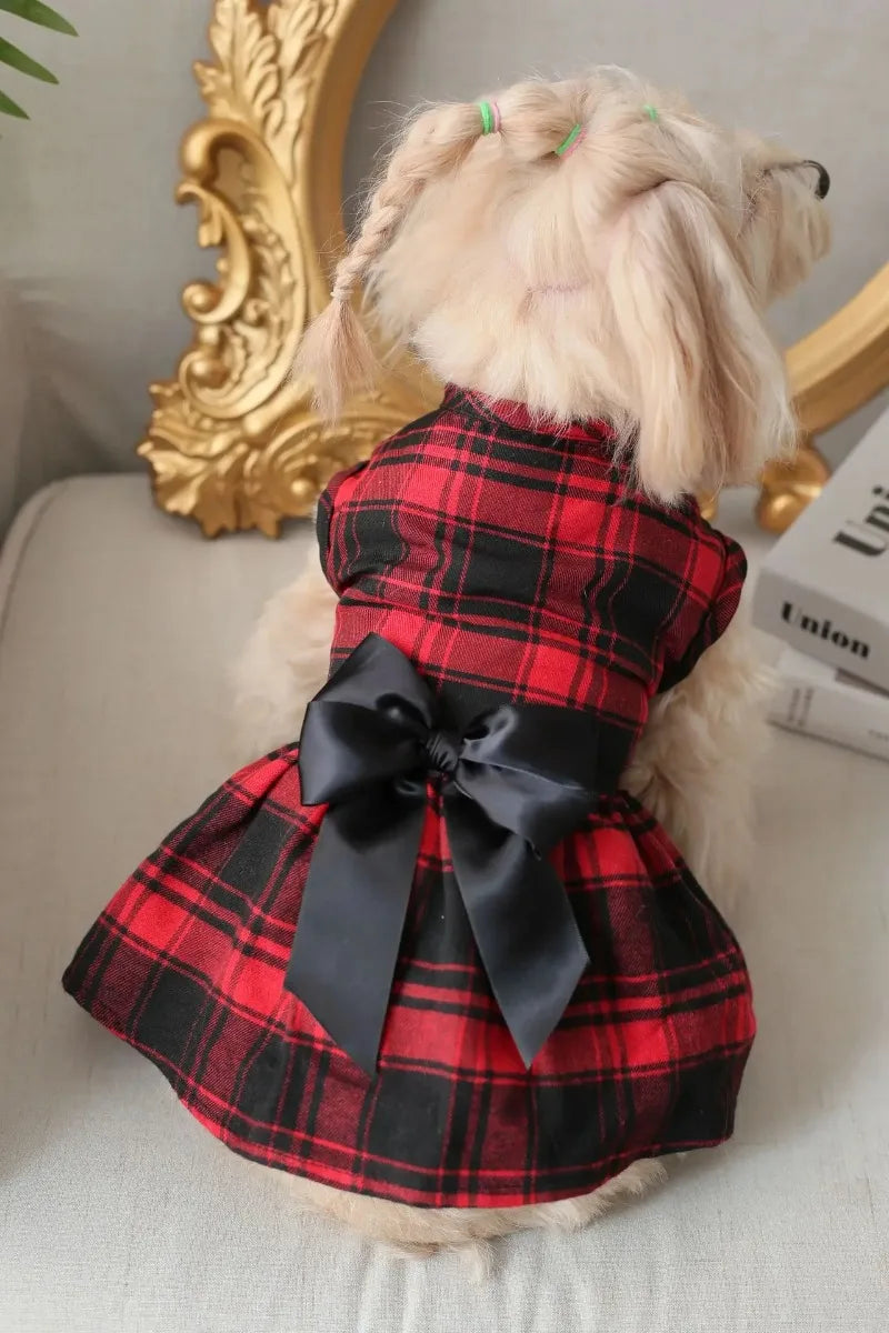 Plaid British Style Bow Dress for Dogs & Cats