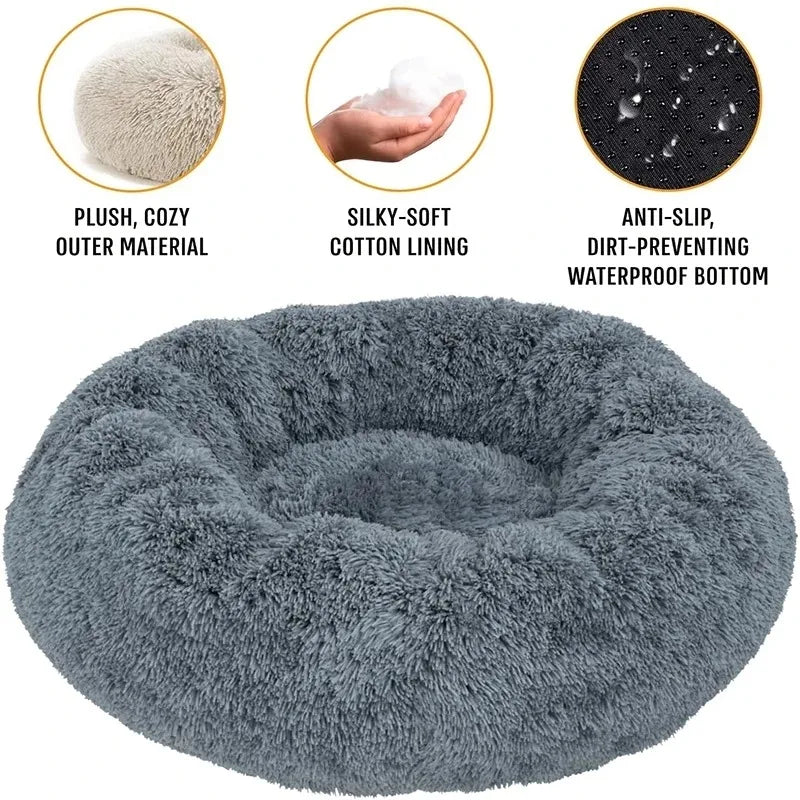 Round Plush Pet Bed – Washable Dog &amp; Cat Sofa Bed
