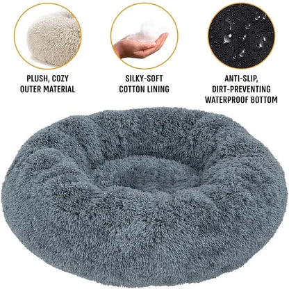 Round Plush Pet Bed – Washable Dog &amp; Cat Sofa Bed