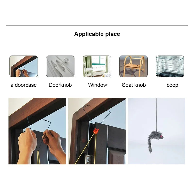 Hanging Door Mouse Cat Toy | Retractable Self-Play Interactive Scratch Rope