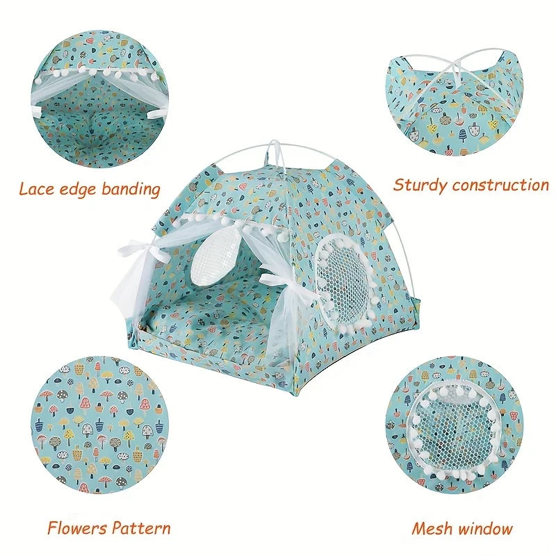 Floral Pet Tent Bed | Cozy Indoor House for Cats & Small Dogs