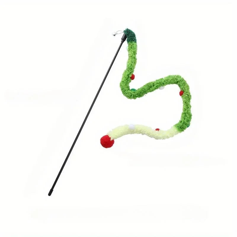 Soft Plush Strip Cat Teaser Wand — Interactive Toy for Kittens & Cats