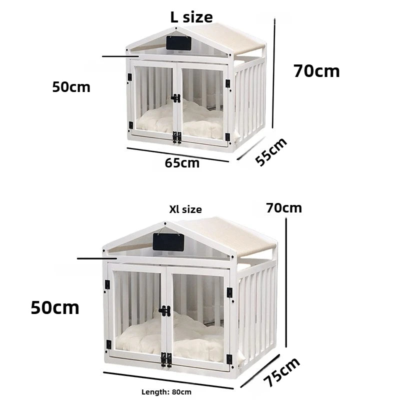 Solid Wood Luxury Dog House | Indoor Pet Cage with Double Door & Washable Bed