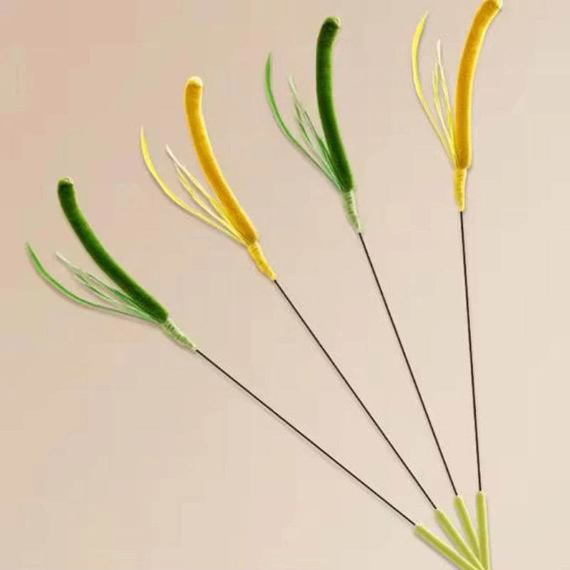 Cat Teaser Wand Toy | Crinkle Tail Grass Stick for Kittens &amp; Cats