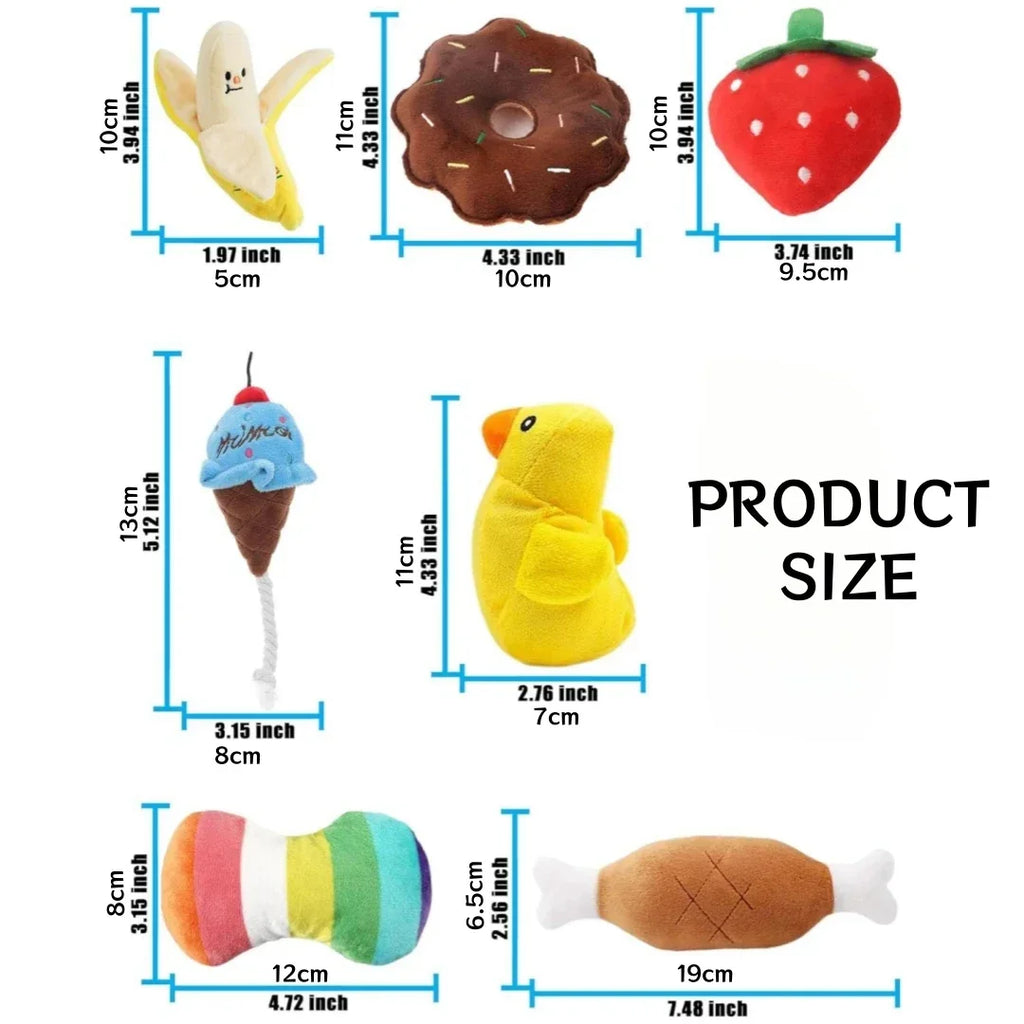 7-Piece Puppy Plush Toy Set – Fruit & Veggie Squeaky Toys