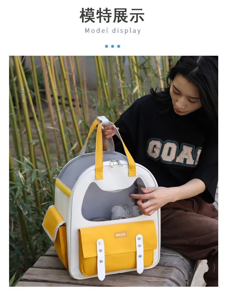 Portable Breathable Backpack for Carrying Pet Cats and Small Dogs - Pet Travel Supplies for Outdoor Use