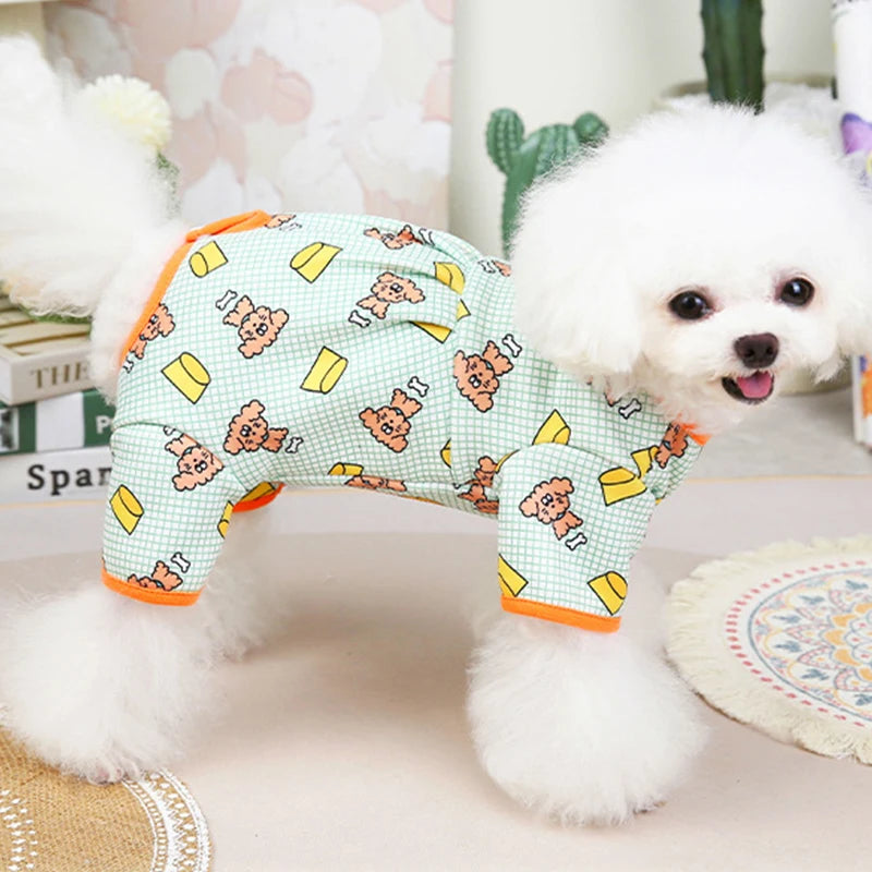 Fashion Pet Dog Clothes for Small Dogs Spring Dog Jumpsuit Cartoon Print Puppy Pajamas Cute Cat Clothing Pet Chihuahua Clothes
