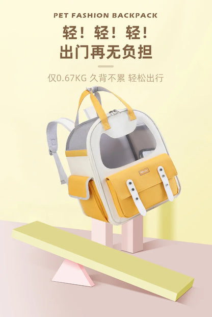 Portable Breathable Backpack for Carrying Pet Cats and Small Dogs - Pet Travel Supplies for Outdoor Use