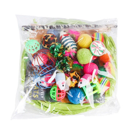Kitten Toys Variety Pack – Cat Toy Set with Stick, Sisal Mouse &amp; Bell Ball