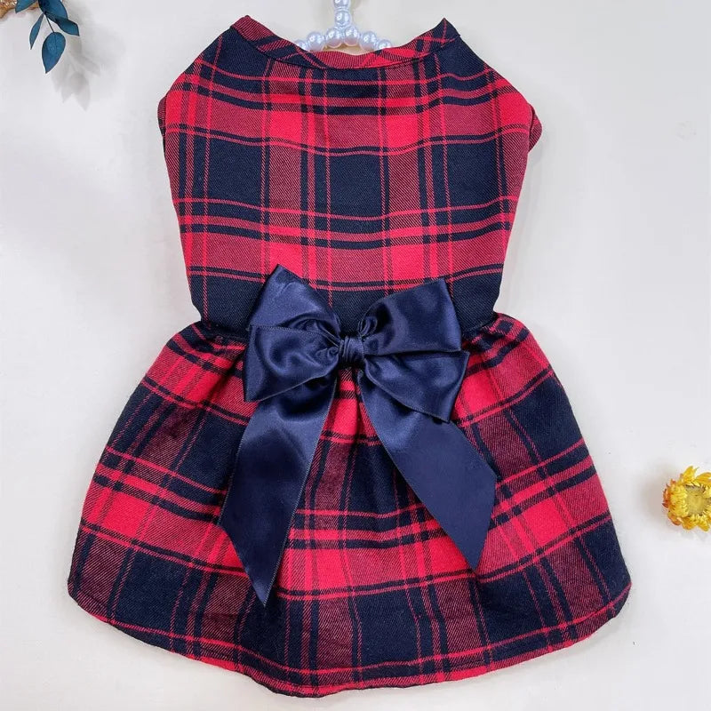 Plaid British Style Bow Dress for Dogs & Cats