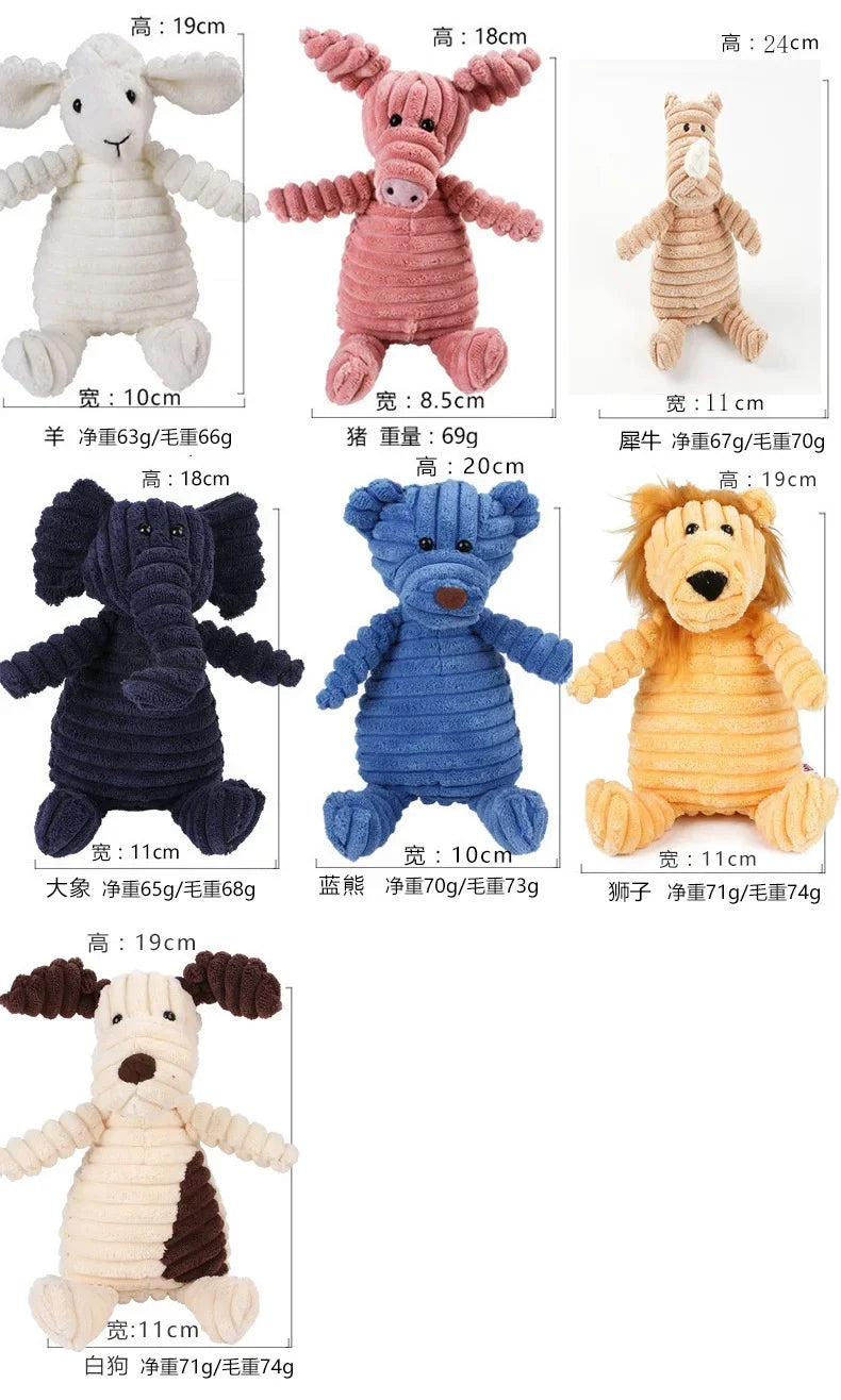 Plush Dog Toys for Puppy Pets Bite Resistant Squeaky Toys Corduroy Dog Companionship Toy Animals Shape Training Accessories for