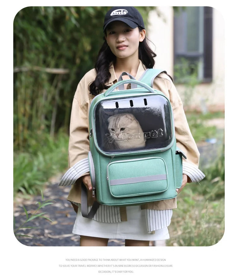 Breathable Pet Backpack Travel Hiking Outdoor Large Capacity Hands Free Adjustable Straps Portable Dog Cat Carrier Dog Car Seat