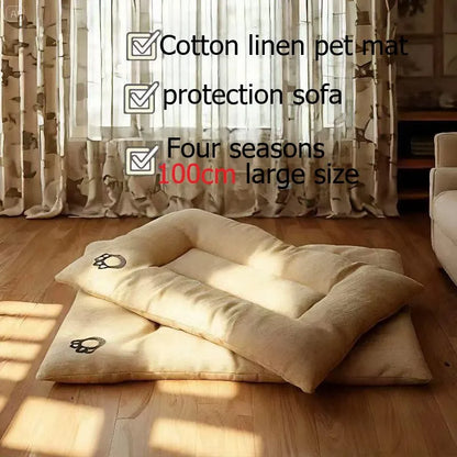 Four-Season Cotton Linen Pet Bed Mat | Scratch-Resistant &amp; Washable for Dogs &amp; Cats