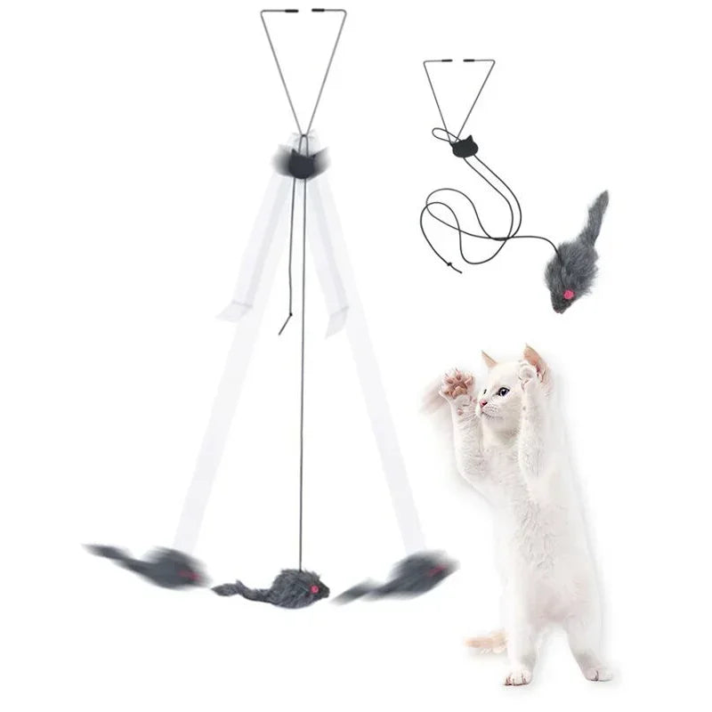 Hanging Door Mouse Cat Toy | Retractable Self-Play Interactive Scratch Rope