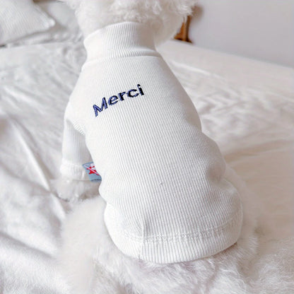Pet Clothes Dog Cat Out Handsome Cute Letter Bottoming Shirt Soft and Comfortable Spring and Summer