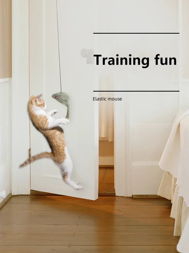 Hanging Door Mouse Cat Toy | Retractable Self-Play Interactive Scratch Rope